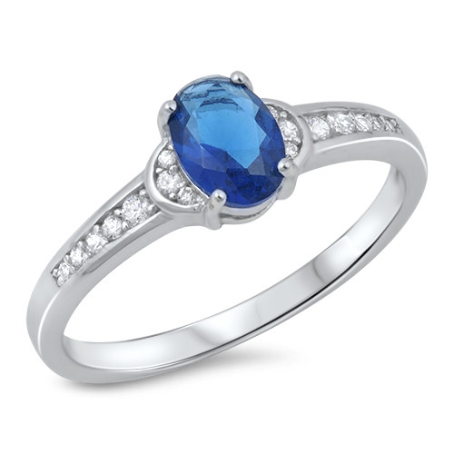 Silver CZ Ring  Blue Center
