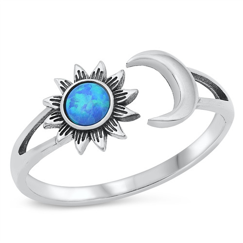 Silver Lab Opal Ring - Sun & Moon
