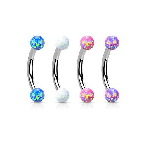 Synthetic Opal 316L Surgical Steel Internally Threaded Curved Eyebrow Barbell