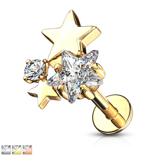 Cluster CZ Star Top Internally Threaded 316L Surgical Steel Flat Back Studs for Labret, Monroe, Ear Cartilage and More