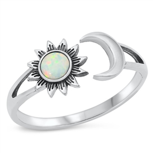 Silver Lab Opal Ring Sun & Moon