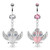 Cats Eye Owl with Gemmed Wings Glasses and Crown Dangle 316L Surgical Steel Navel Ring