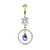 CZ Paved Circle with Pear Shaped Green and Blue Two Tone CZ Dangle Double Jeweled 316L Surgical Steel Belly Button Navel Rings