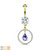 CZ Paved Circle with Pear Shaped Green and Blue Two Tone CZ Dangle Double Jeweled 316L Surgical Steel Belly Button Navel Rings