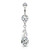 Gemmed Leafs with Large Round CZ Dangle 316L Surgical Steel Belly Button Navel Rings
