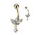 316L Surgical Steel Belly Ring With Marquise CZ Sprout and Small CZ Dangle