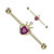 Gold PVD Over 316L Surgical Steel Industrial Barbell With Crown and Pink Gem Heart