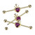 Gold PVD Over 316L Surgical Steel Industrial Barbell With Crown and Pink Gem Heart