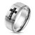 Stepped Edges with Black CZ Cross Brushed Finish Center Stainless Steel Classic Band Rings