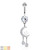 CZ Paved Crescent Moon and Star with Round CZ Dangle 316L Surgical Steel Belly Button Navel Rings