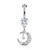 CZ Paved Crescent Dangle Round CZ Set 316L Surgical Steel Belly Button Rings