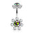 Colored Gem Petals Antique Flower with Internally Threaded Flower Navel Rings