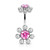 Colored Gem Petals Antique Flower with Internally Threaded Flower Navel Rings