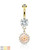 Pink Enamel Cluster with CZ Around Dangle Round CZ Set 316L Surgical Steel Belly Button Rings