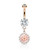 Pink Enamel Cluster with CZ Around Dangle Round CZ Set 316L Surgical Steel Belly Button Rings