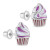 925 Sterling Silver Pink and White Enamel Cupcake Screw Back Earrings For Young Girls and Pre-Teens 11mm