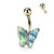 Abalone Shell Covered Butterfly 316L Surgical Steel Belly Button Ring
