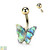 Abalone Shell Covered Butterfly 316L Surgical Steel Belly Button Ring