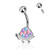 Enamel and CZ paved Turtle 316L Surgical Steel Belly Button Ring