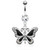 3 Butterfly Dangle with Gems 316L Surgical Steel Navel Ring