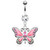 3 Butterfly Dangle with Gems 316L Surgical Steel Navel Ring