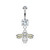 Bee with AB Crystal Paved Wings Dangle Double Jeweled 316L Surgical Steel Belly Button Navel Rings