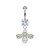 3 Bee with AB Crystal Paved Wings Dangle Double Jeweled 316L Surgical Steel Belly Button Navel Rings