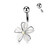3 CZ Center Wire Set White Flower 316L Surgical Steel Belly Button Navel Rings