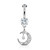 3 CZ Paved Crescent Dangle Round CZ Set 316L Surgical Steel Belly Button Rings