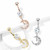 3 CZ Paved Crescent Dangle Round CZ Set 316L Surgical Steel Belly Button Rings