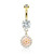 3 Pink Enamel Cluster with CZ Around Dangle Round CZ Set 316L Surgical Steel Belly Button Rings