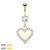 2 Crystal Paved Hollow Heart with Love Dangle 316L Surgical Steel Belly Button Navel Rings