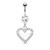 2 Crystal Paved Hollow Heart with Love Dangle 316L Surgical Steel Belly Button Navel Rings