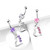 Heart with 3 Gem Flowers Fancy Navel Ring w/ Titanium Shaft/Rhodium Plating