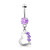 Heart with 3 Gem Flowers Fancy Navel Ring w/ Titanium Shaft/Rhodium Plating