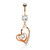 CZ Centered Double Heart with Micro Pave CZ Dangle 316L Surgical Steel Belly Button Navel Rings