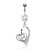 Set CZ Centered Double Heart with Micro Pave CZ Dangle 316L Surgical Steel Belly Button Navel Rings