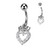 CZ Paved Hollow Heart and Crown 316L Surgical Steel Belly Button Navel Ring