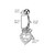 CZ Paved Hollow Heart and Crown 316L Surgical Steel Belly Button Navel Ring