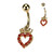 set Paved Hollow Heart and Crown 316L Surgical Steel Belly Button Navel Ring