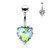 AB Effect Heart Gem with Heart Filigree Encasing 316L Surgical Steel Belly Button Navel Rings