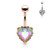 AB Effect Heart Gem with Heart Filigree Encasing 316L Surgical Steel Belly Button Navel Rings