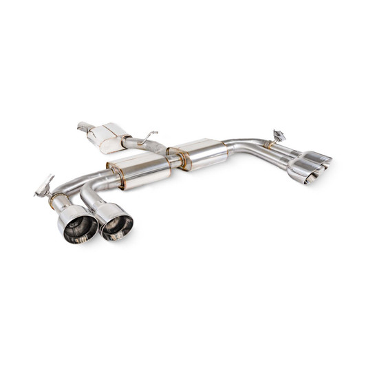 Resonated cat/gpf back system & electronic valves - Polished quad 114mm Daytona trims - Audi S3 2.0T 8Y Quattro (Saloon) GPF Model - SAU130