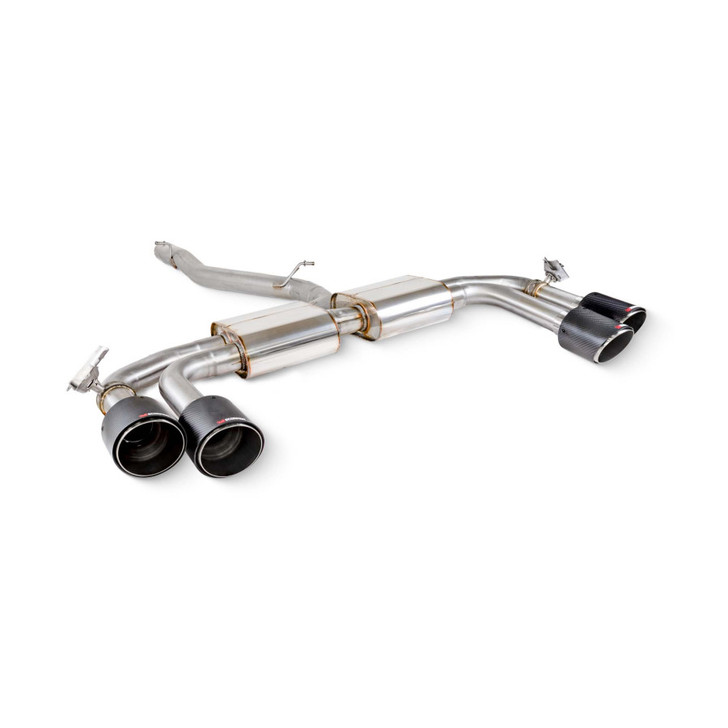 Scorpion Non-res cat/gpf back system & electronic valves - Carbon fibre quad 114mm Ascari trims - Audi S3 2.0T 8Y Quattro (Saloon) GPF Model - SAUS130CF