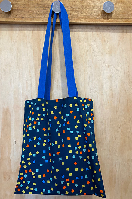 Library Bag | squares with blue straps