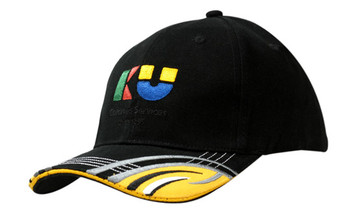 Brushed Heavy Cotton with Sandwich Trim and Fabric Inserts & Embroidery Design on Peak