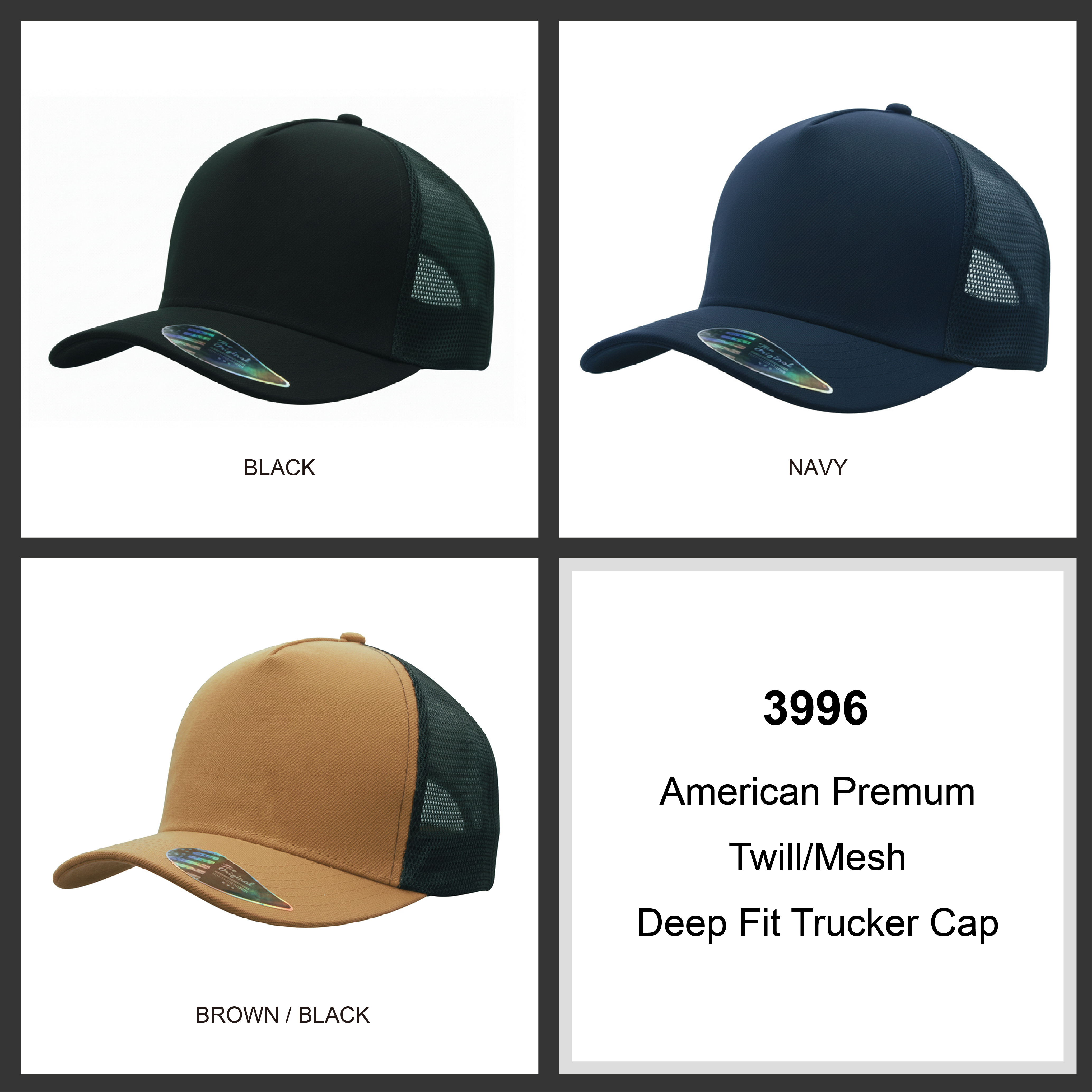 American Premium Twill/Mesh Deep Fit Trucker Cap Colour Chart