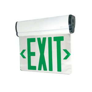 Nora NX-812-LEDG2MW Surface Adjustable LED Edge-Lit Exit Sign, 2 Face, Battery Backup Green/Mirrored Acrylic White