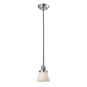 Cone - 1 Light - 6 inch - Polished Nickel - Cord hung - Mini Pendant