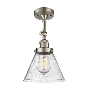 Cone - 1 Light - 8 inch - Brushed Satin Nickel - Adjustable Semi-Flush Mount